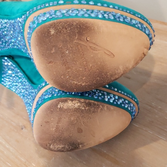Brian Atwood Crystal Turquoise Suede Shoes Heels - Picture 6 of 8